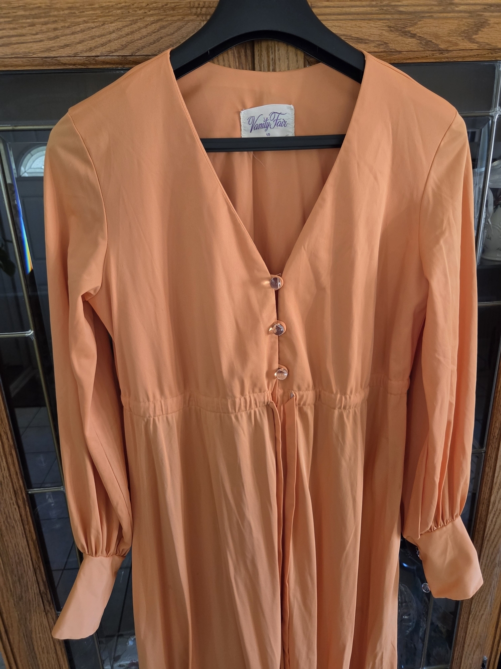 Vanity Fair Peach Long-Sleeve V-Neck Palazzo Jumosuit